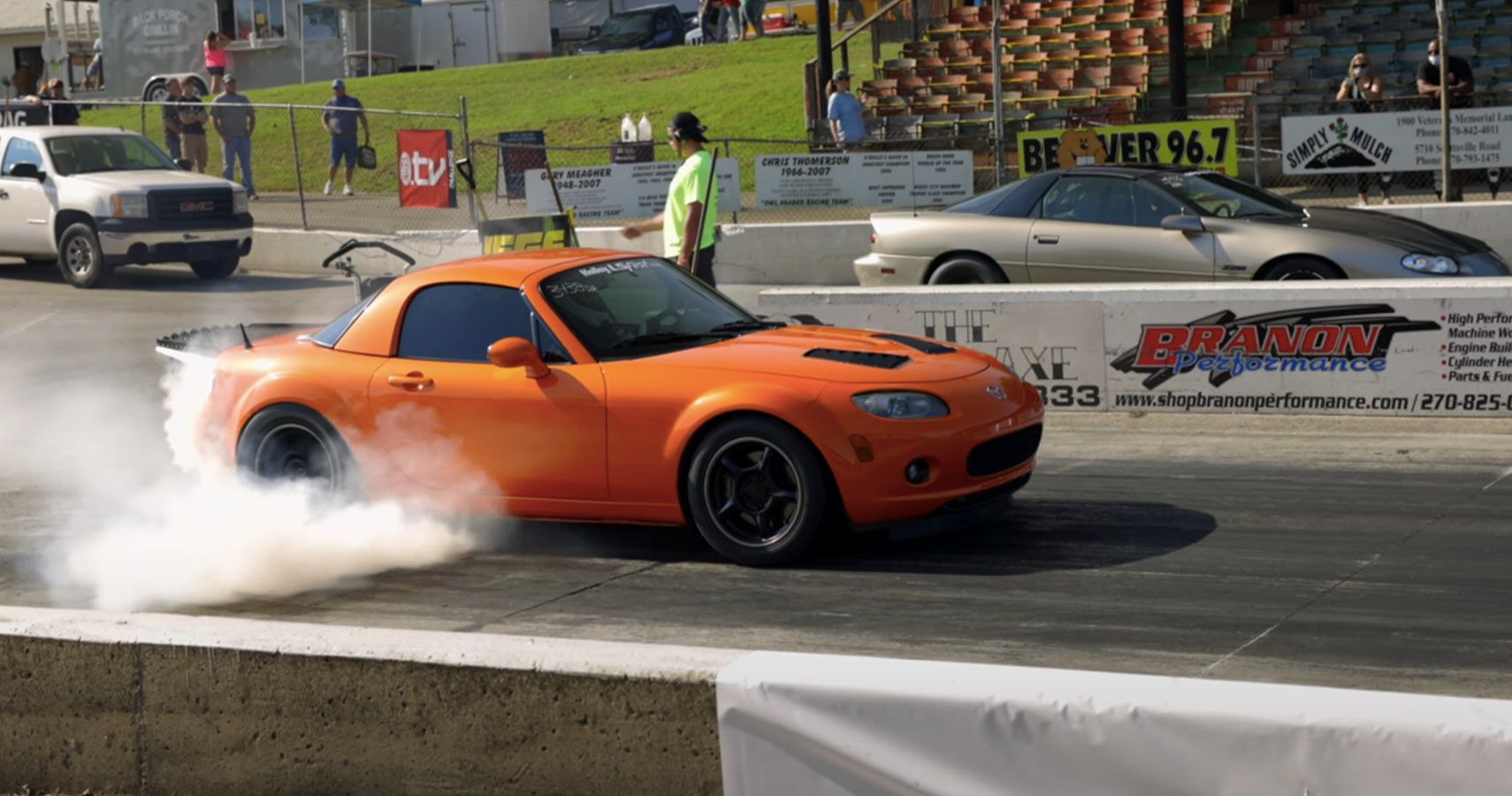 Watch This LSSwapped NitrousPowered Mazda Miata Burn Rubber At Holley